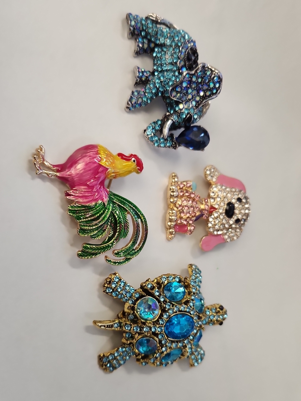 Colorful Animal Brooch Set — Blue, Pink, Green, Gold